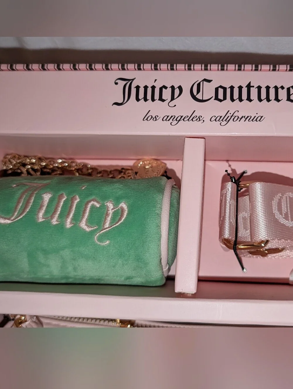 Juicy Heritage Barrel Bag Set with Strap Green Pink NWT